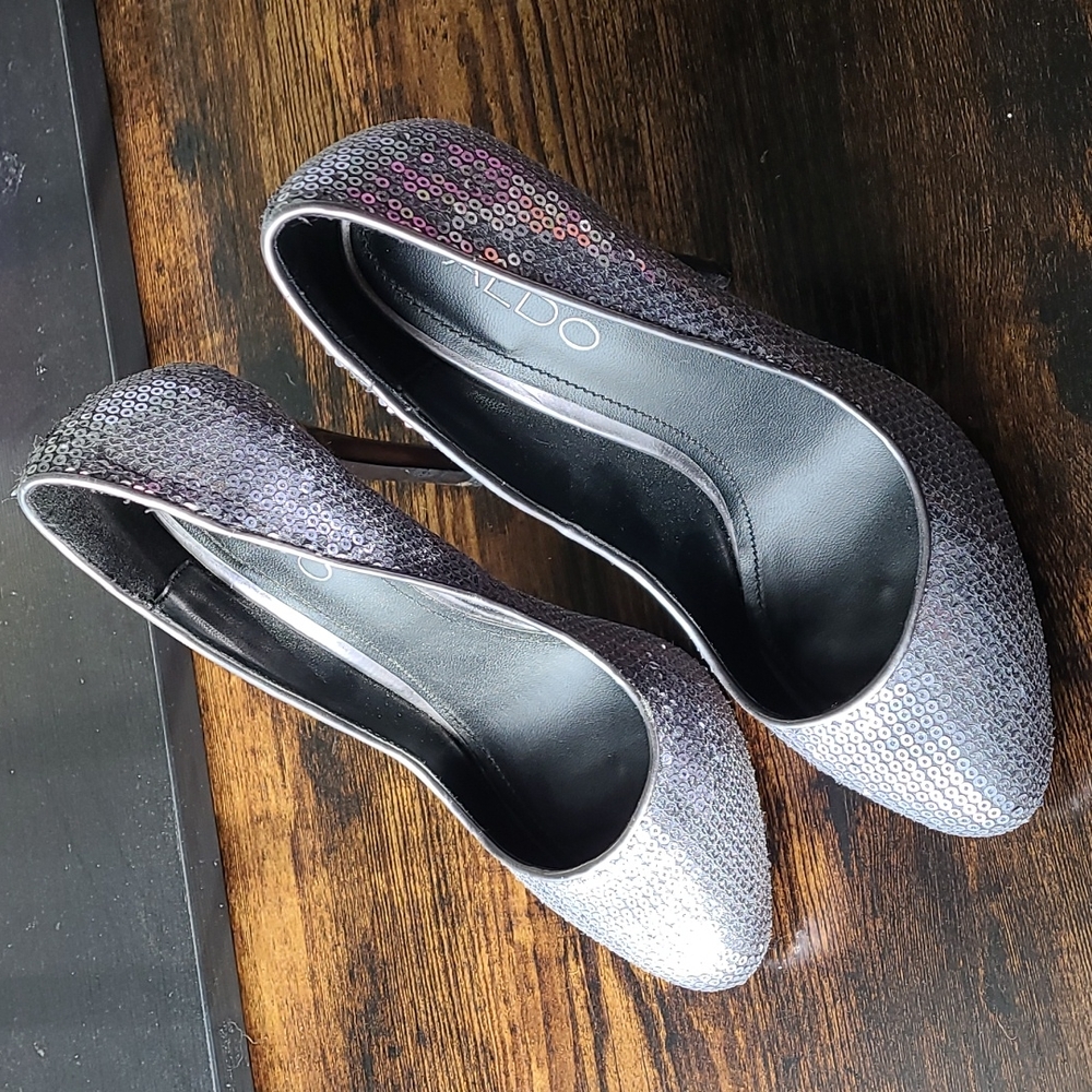 Silver Sequin Heels